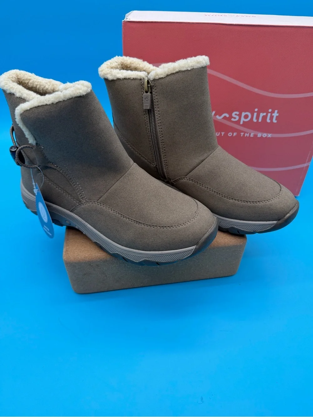 Easy Spirit Taupe Faux-Shearling Winter Ankle Boots Womens 7.5